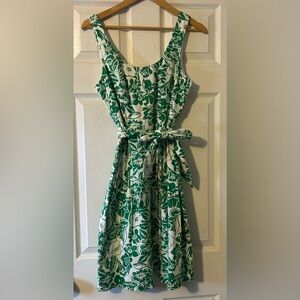 Anne Klein Green & White floral cottage core midi dress scoop neck zips SZ 6